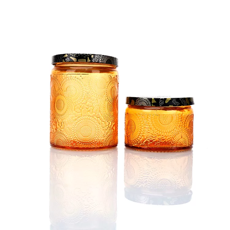 Carved Yellow Color Glass Candle Cup 120ml 240ml