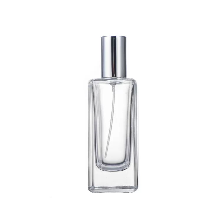 Square Shape Crimp Neck Perfume Glass Bottle 50ml