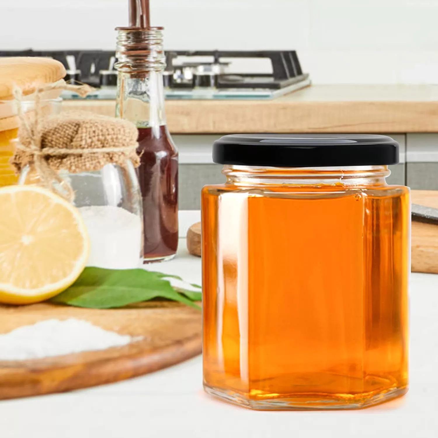 280ml 9oz Hexagonal Honey Jar with Metal Lid | Glint Featured Image