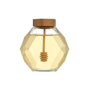 Diamond Shaped Honey Glass Jar 380ml with Stirring Rod