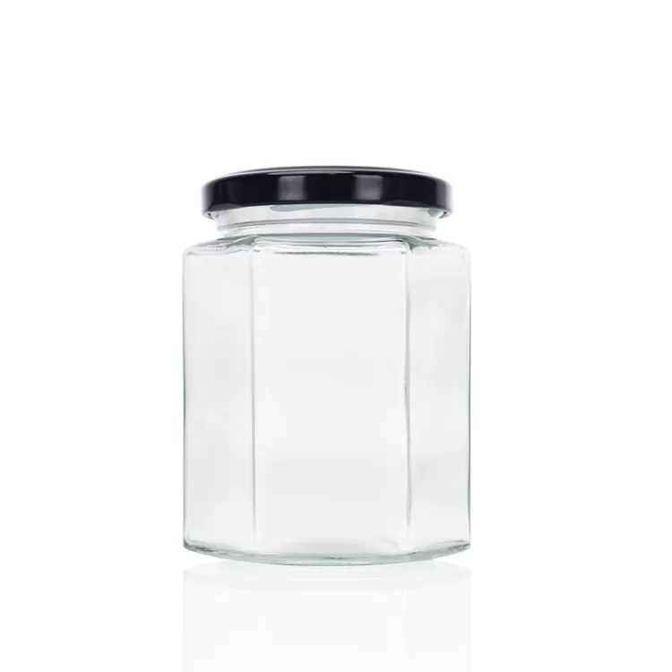 730 ml 25 oz Hexagonal Glass Honey Jar with Metal Lid