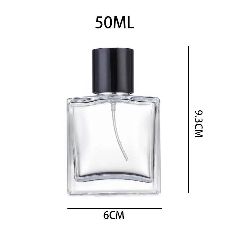 50ml Flat Shape Spot Perfume Bottle with Black Cap | Glint Featured Image