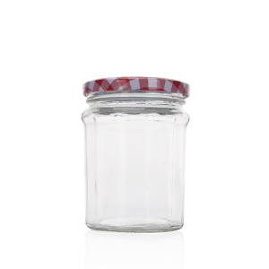 380ml Octagonal Food Glass Jar with Strawberry Colored Lid