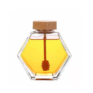 380ml Bamboo Lid Metal Lid Hexagonal Honey Jar