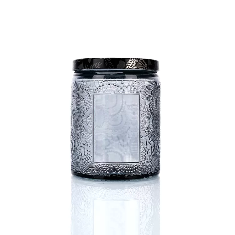 240ml Colorful Embossed Glass Candle Cup with Matching Lid | Glint Featured Image