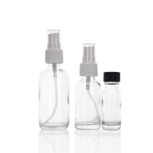 240ml Clear Boston Glass Bottle with Black Plastic Cap