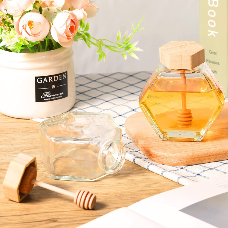 New Hexagonal Glass bottle with Wooden Lid | Glint Featured Image